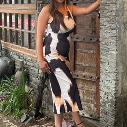 VANGULL Abstract Printed Bodycon Maxi Dress image 5