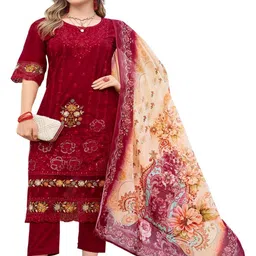 DRAVINAM Trends Floral Embroidered Seqinned Pure Cotton Unstitched Dress Material-picture-25