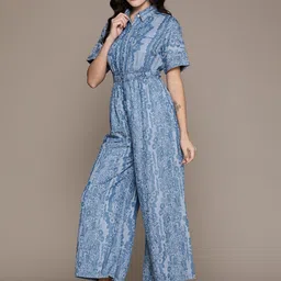 Label Ritu Kumar Tencel Floral Print Denim Jumpsuit image 3
