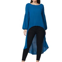 Iti Women Boat Neck Puff Sleeves Longline High-Low Top-image-58
