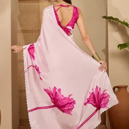 Sangria Floral Beads and Stones Poly Crepe Designer Saree image 5