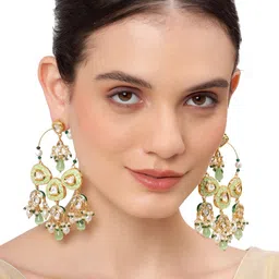 AARSEE OFFICIAL Gold-Plated Quartz Studded Contemporary Shaped Drop Earrings image 2