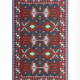 Fabindia Maroon & Blue Embroidered Cotton & Woollen Floor Dhurrie-picture-40