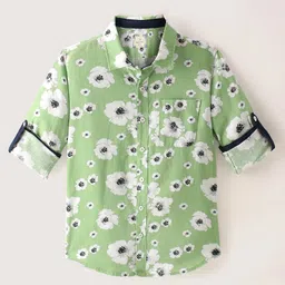 INFINITY Cotton Woven Full Sleeves Floral Printed Shirt - Green-picture-13