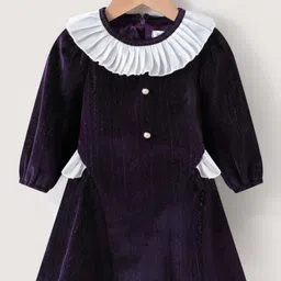 Kookie Kids Full Peasant Sleeves Party Frock with Frill & Button  Detailing - Purple-picture-10