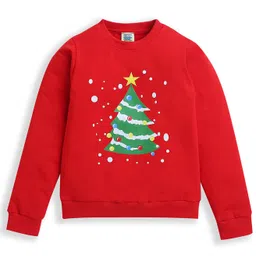 ZIP ZAP ZOOP Cotton Knit Christmas Theme Full Sleeves Christmas Tree Printed Sweatshirt - Red-picture-13