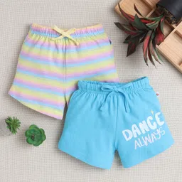 BUMZEE Cotton Pack Of 2 Striped & Dance Always Text Printed Shorts - Blue & Multi Colour-image-28