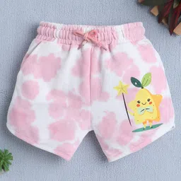 BUMZEE Cotton Knit Above Knee Length Shorts With Tie & Dye Print - Pink & White-picture-30