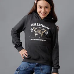 Under Fourteen Only Full Sleeves Butterfly Printed Hoodie - Dark Gull Grey-image-56