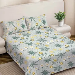 FABINALIV Blue & White Floral 300 TC King Bedsheet with 2 Pillow Covers-image-71