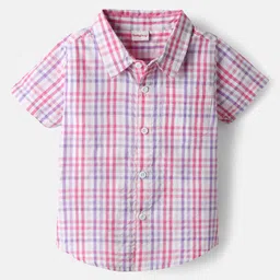 Babyhug Cotton Knit Half Sleeves Checks Shirt & Denim Shorts Set - Multicolor image 2