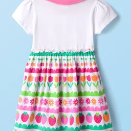 Babyhug Single Jersey Knit Half Sleeves Frock with Tropical Theme Print - Pink image 2