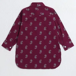 The Magic Wand Cotton Woven Full Sleeves Floral Printed Kurta & Pyjama Set - Wine image 3