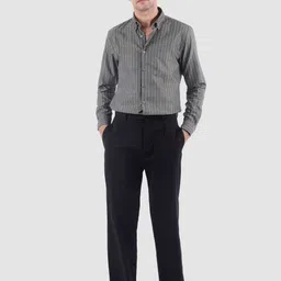 Beyoung Men Ash Grey Stripe Button Down Collar Shirt image 4