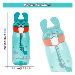 Fiddlerz Bunny Ear Theme Water Bottle With Straw Green - 550 ml image 3
