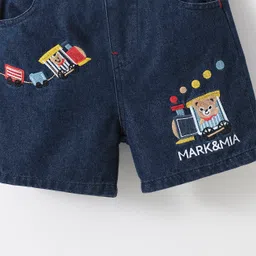 Mark & Mia Cotton Above Knee Length Washed Shorts with Rail Embroidery - Navy Blue image 4