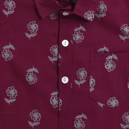 The Magic Wand Cotton Woven Full Sleeves Floral Printed Kurta & Pyjama Set - Wine image 5