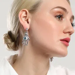 SOHI Set Of 2 Silver-Plated Evil Eye Studded Contemporary Drop Earrings image 4