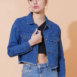 Chemistry Women Spread Collar Washed Solid Lightweight Denim Jacket image 2