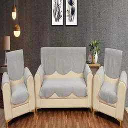 Fashion Throw Silver-Toned Checked Velvet Sofa Cover With Arms-image-88