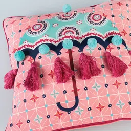 Chumbak Pink & Turquoise Blue Quirky Square Cushion Cover image 2