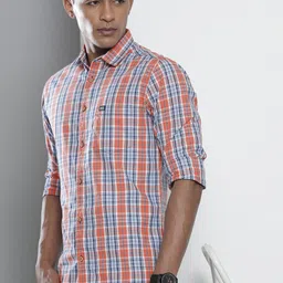 The Indian Garage Co Men Blue Tartan Regular Checks Opaque Checked Casual Shirt-image-91