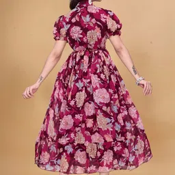 Zanies Print Puff Sleeve Georgette Fit & Flare Dress image 2