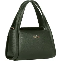 eske Women Green Solid Dual Handle Adjustable Strap Small Leather Shoulder Bag image 2