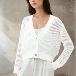 Kotty Women Solid V-Neck Crop Cardigan-picture-39