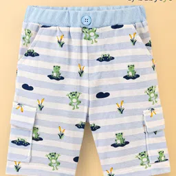 Babyoye 100% Cotton Knee Length Striped Shorts with Froggy Print - Blue-picture-28