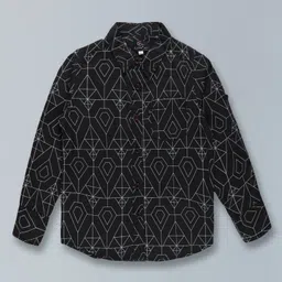 Kiddopanti Dull Sleeves Seamless Geometric Design Printed Shirt - Dark Grey-picture-20