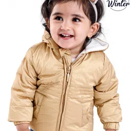 Babyoye Solid Colored Full Sleeves Hooded Jacket - Metallic Gold-picture-24