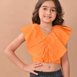 Lilpicks Couture Sleeveless Solid Ruffle Detailed Crop Top - Orange-picture-14