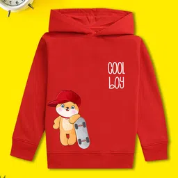 NUSYL Fleece Full Sleeves Cool Boy Text Printed Hoodie - Red-picture-16