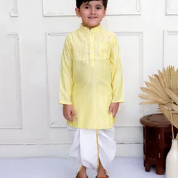 Twisha Full Sleeves Striped Kurta With Dhoti Set - Yellow & White-picture-21