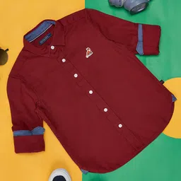 Pantaloons Junior Cotton Full Sleeves Solid Shirt - Maroon-image-48