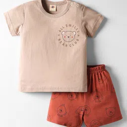 Zero Sinker Knit Half Sleeves Short Night Suit With Text Print - Red-picture-23