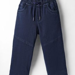 Olio Kids Denim Woven Full Length Solid Coloured Cut & Sew Jeans - Navy Blue-picture-15