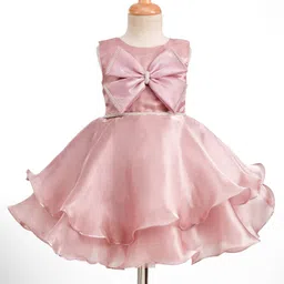 Bluebell Woven Sleeveless Layered Party Dress with Bow Applique - Light Pink image 1