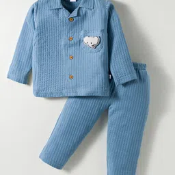 WOW Cotton Woven Full Sleeves Night Suit With Elephant Applique - Blue-picture-20