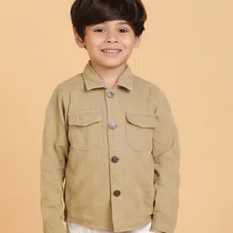 Tales & Stories Cotton Woven Full Sleeves Geometric Embroidered Light Winter Shacket - Khaki-picture-38