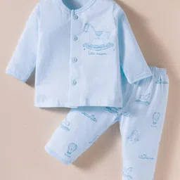 Zero Sinker Knit Full Sleeves Night Suit With Animal Print - Light Blue-picture-21