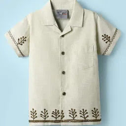 Dapper Dudes Half Sleeves Floral Embroidered Shirt - Fawn-image-30