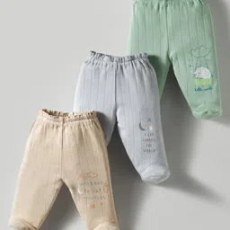 Zero Sinker Knit Bootie Leggings With Moon Print Pack of 3 - Silver Beige & Green-picture-26