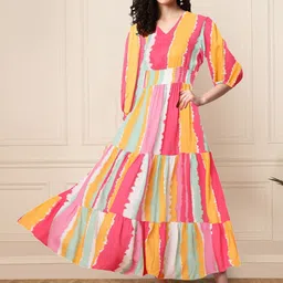 Raiyani Fashion Women Abstract Printed Fit & Flare Maxi Dress-image-50