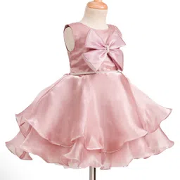 Bluebell Woven Sleeveless Layered Party Dress with Bow Applique - Light Pink image 2