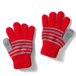 Model Knitted Striped Gloves - Red image 2