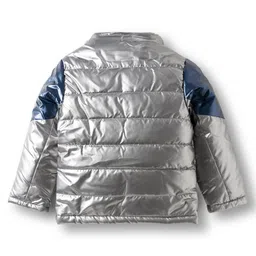 Pine Kids Woven Full Sleeves Solid Color Padded Jacket with Detachable Hood - Silver image 3
