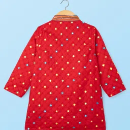 Babyhug Woven Full Sleeves Kurta Pajama Set With Mirror Embroidery - Red & White image 3