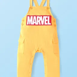 babyhug marvel Babyhug MarvelSingle Jersey Knit Full Sleeves T-shirt With Dungaree Avengers Graphic - Yellow image 4
